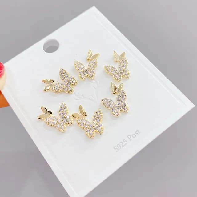 【Umi】一卡3對925純銀針微鑲鋯石蝴蝶造型耳環589(日韓時尚潮流耳飾耳針耳墜耳釘)