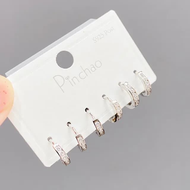 【Umi】一卡3對925純銀針微鑲鋯石圓形圓圈環繞環形耳環085(日韓時尚潮流耳飾耳針耳墜耳釘)