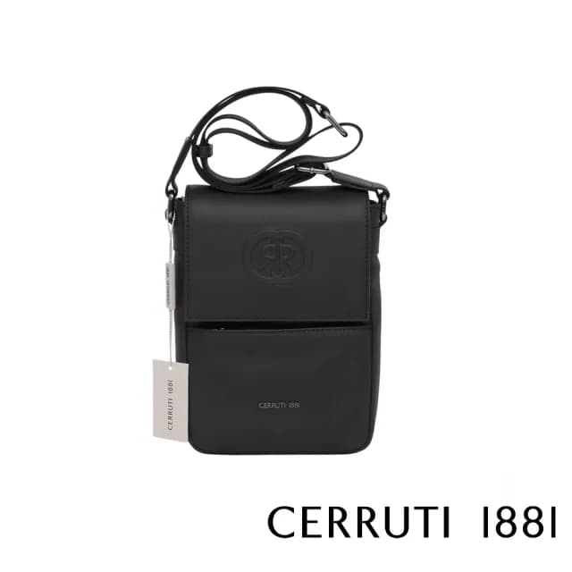 【Cerruti 1881】頂級小牛皮肩背包(黑色 5602M 七夕情人節禮物 送禮 男包)
