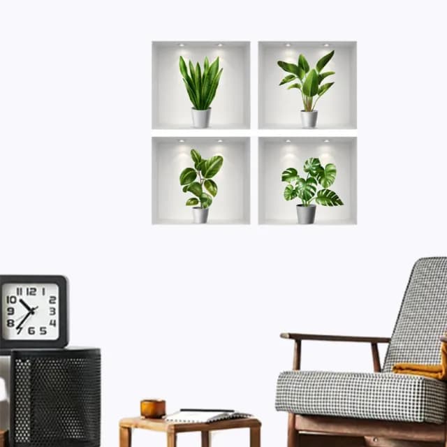 【北熊の天空】仿綠盆栽牆貼 創意假櫥窗設計 植物牆 裝飾牆貼 客廳臥室 裝飾 創意牆貼(牆貼 壁貼)