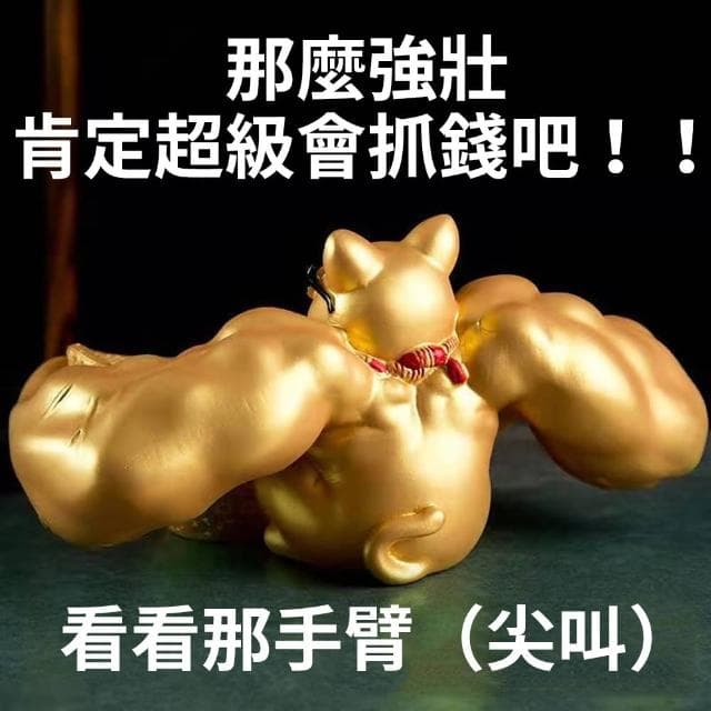 【肌肉招財貓】橫行霸道把財招 福進來 聚寶盆 元寶 搞笑 有趣(開店 開幕禮 交換禮物 擺飾 聚財 拉客)