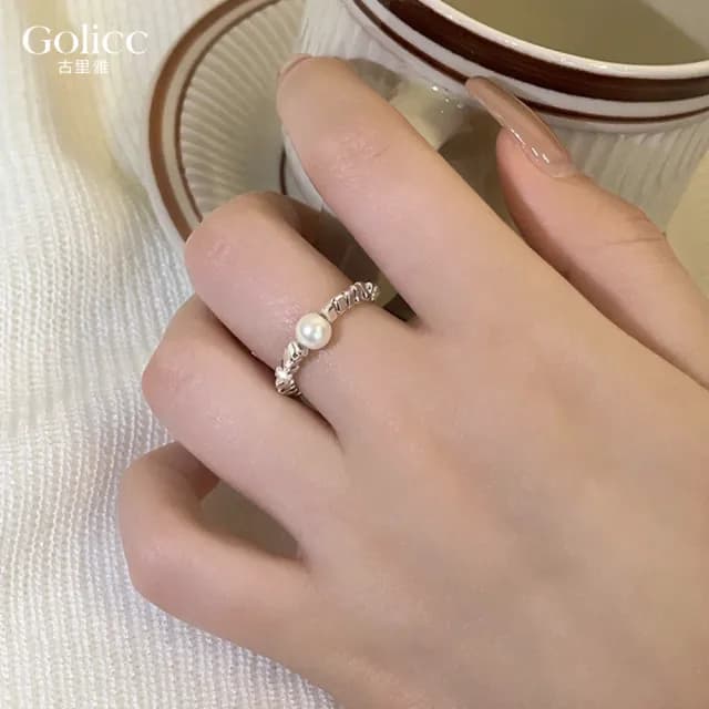 【Gulicc】戒指 不規則 碎銀子 珍珠(雙11 聖誕節 生日 造型戒 食指戒 尾戒 禮物)