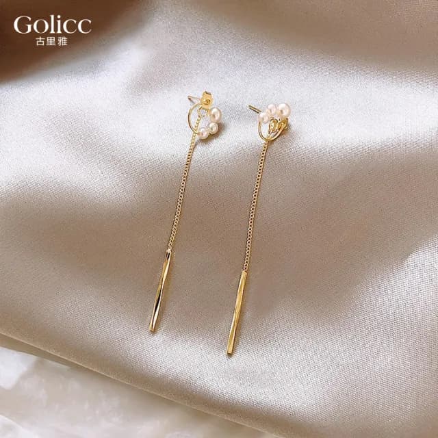 【Golicc】耳環 珍珠 簡約流蘇(99購物限定 生日 飾品 耳飾 耳墜 禮物)
