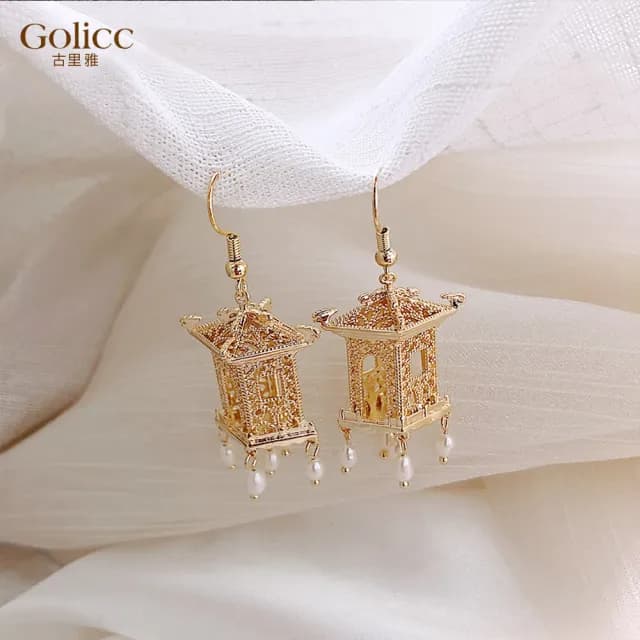 【Golicc】耳環 水墨台 耳飾(99購物限定 生日 飾品 耳飾 耳墜 禮物)