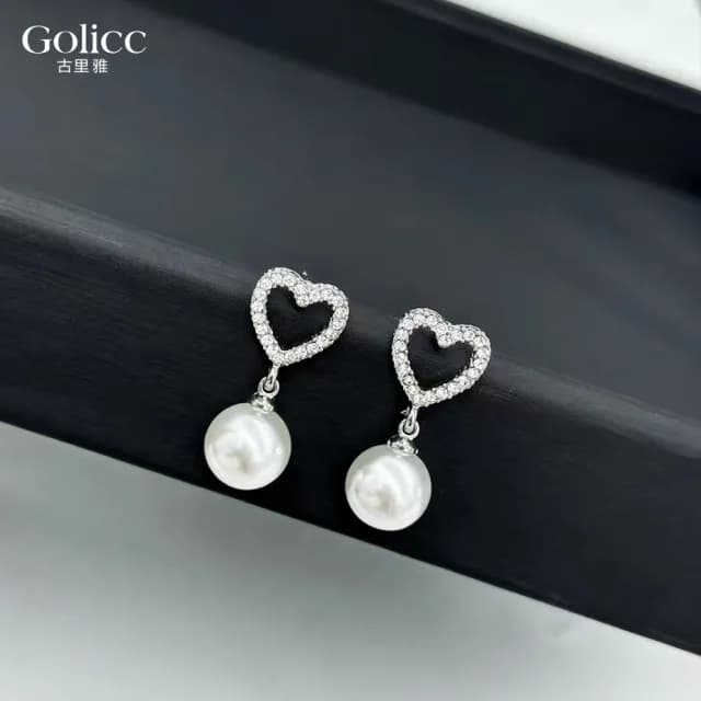 【Golicc】耳環 愛心 珍珠(七夕 情人節 生日 飾品 耳釘 耳飾 耳墜 禮物)