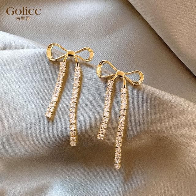 【Golicc】耳環 蝴蝶結 長款 流蘇(母親節 生日 情人節 飾品 耳釘 耳飾 耳墜 禮物)