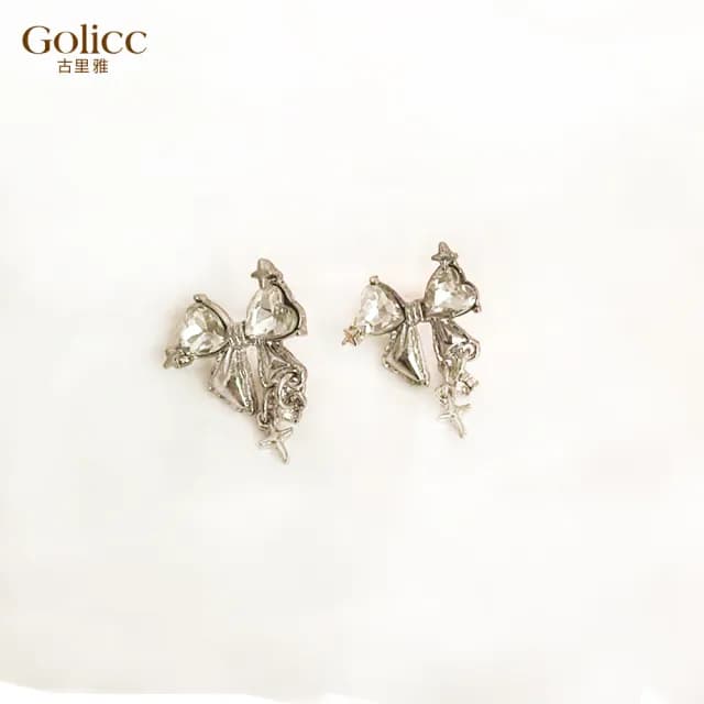 【Golicc】耳環 鋯石 蝴蝶結(99購物限定 生日 飾品 耳釘 耳飾 耳墜 禮物)