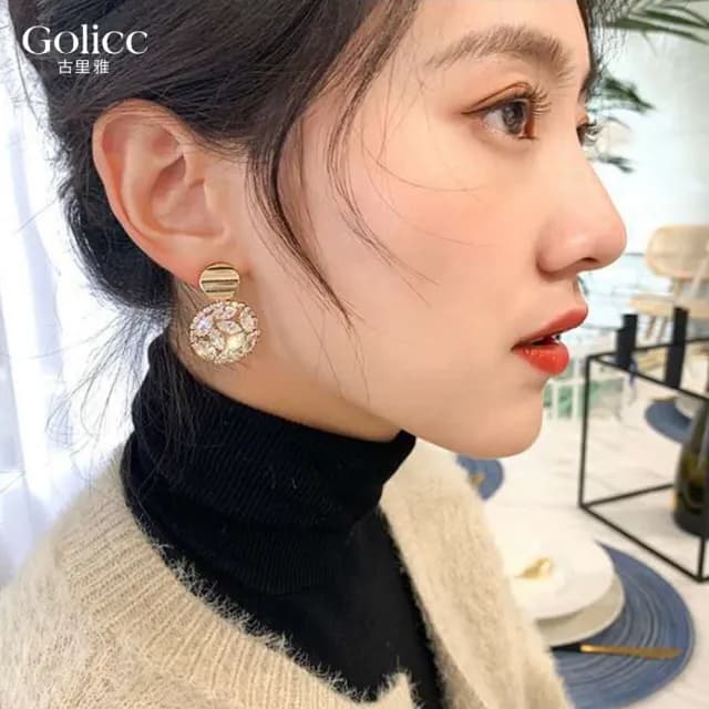 【Golicc】璀璨 圓形 耳環(99購物限定 生日 飾品 耳釘 耳飾 耳墜 禮物)
