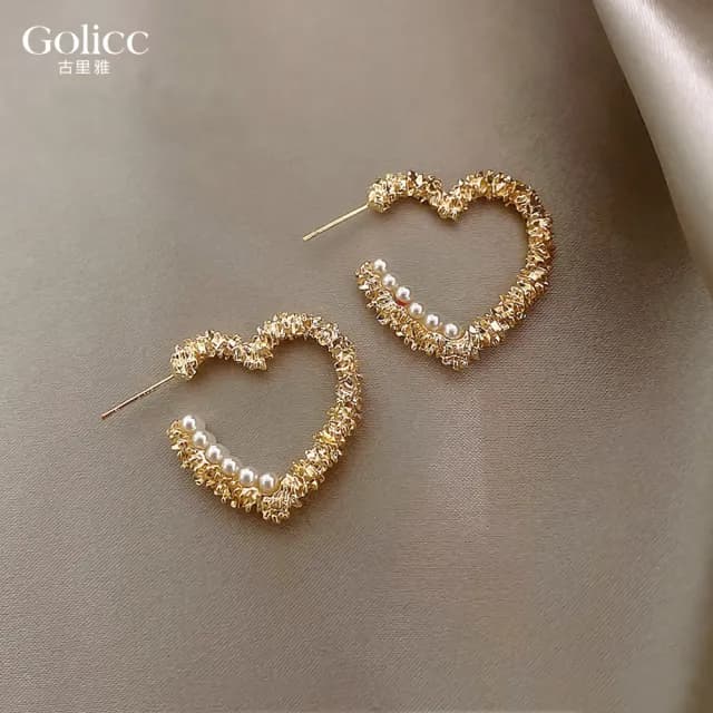 【Golicc】桃心 珍珠 耳環(七夕 情人節 生日 飾品 耳釘 耳飾 耳墜 禮物)