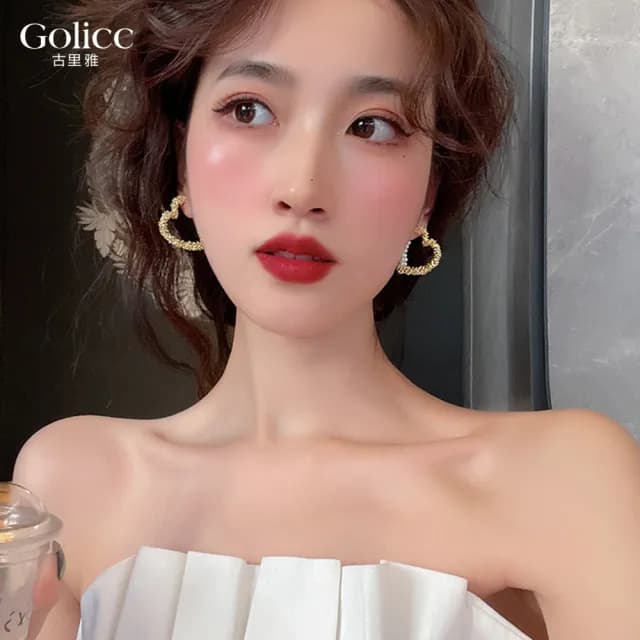 【Golicc】桃心 珍珠 耳環(七夕 情人節 生日 飾品 耳釘 耳飾 耳墜 禮物)
