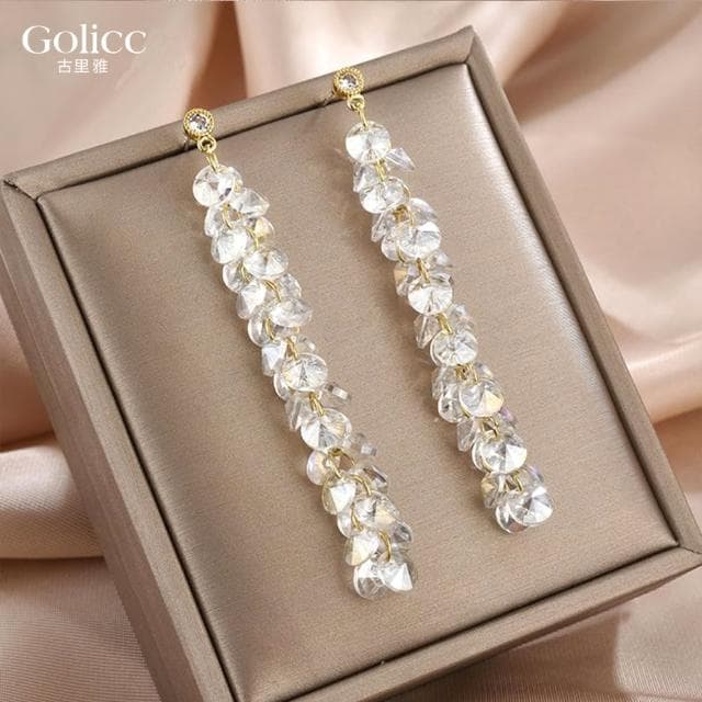 【Golicc】耳環 水晶 流蘇(99購物限定 生日 飾品 耳釘 耳飾 耳墜 禮物)