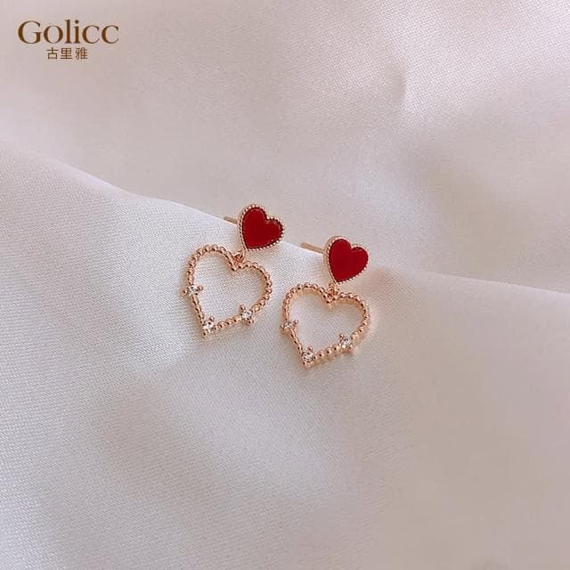 【Golicc】耳環 小紅心(母親節 生日 情人節 飾品 耳釘 耳飾 耳墜 禮物)