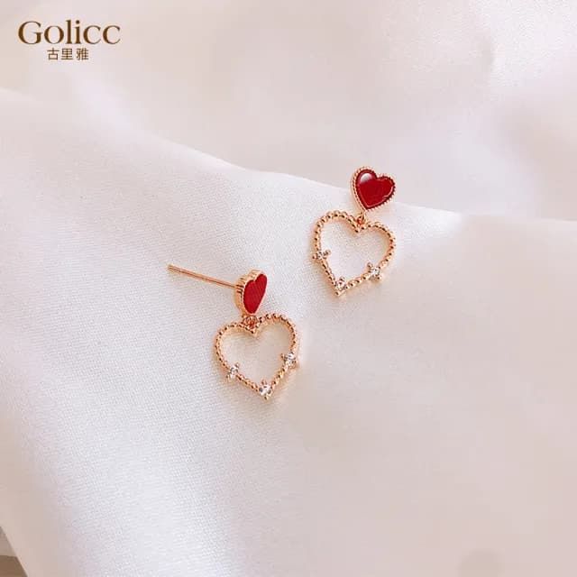 【Golicc】耳環 小紅心(99購物限定 生日 飾品 耳釘 耳飾 耳墜 禮物)