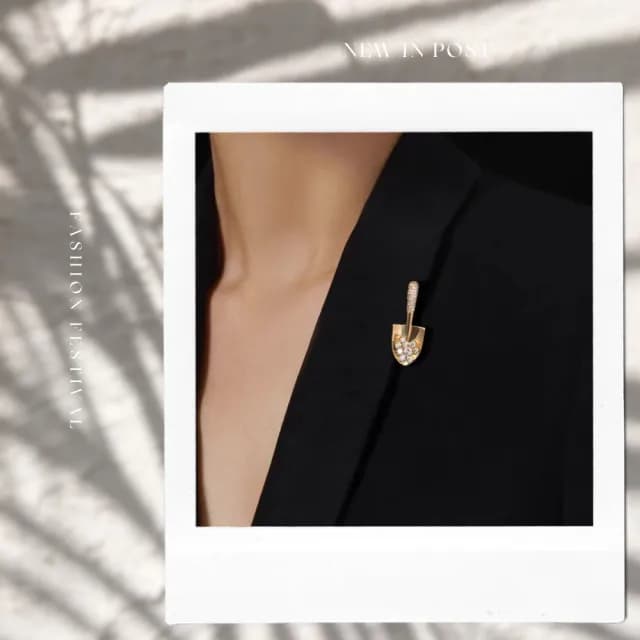 【時尚工藝】閃耀鋯石金鏟裝飾胸針(防走光 收腰別針扣 衣角別針 裝飾扣 改褲 配飾 西裝 媽媽 禮物 母親節)
