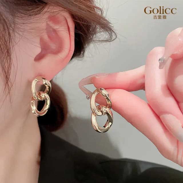 【Golicc】耳環 照后者 同款 纏繞 鍊條(七夕 情人節 生日 飾品 耳釘 耳飾 耳墜 禮物)