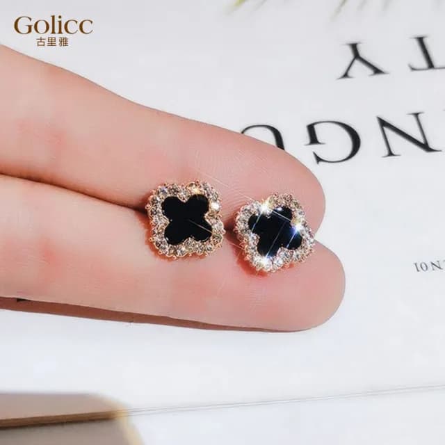 【Golicc】耳環 經典 四葉草 水鑽(七夕 情人節 生日 飾品 耳釘 耳飾 耳墜 禮物)