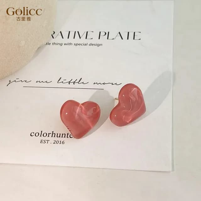 【Golicc】耳環 果凍愛心 造型耳釘(七夕 情人節 生日 耳飾 飾品 禮物)
