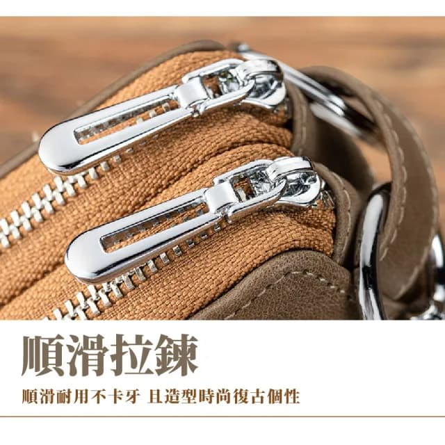 【男士配件】父親節禮物 真皮 雙層復古牛皮鑰匙包(汽車鑰匙 拉鍊包 隨身包 遙控包 門禁扣 掛腰鑰匙包