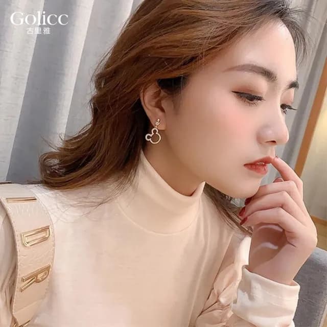 【Golicc】耳環 滿鑽 簍空 小熊(99購物限定 生日 飾品 耳釘 耳飾 耳墜 禮物)