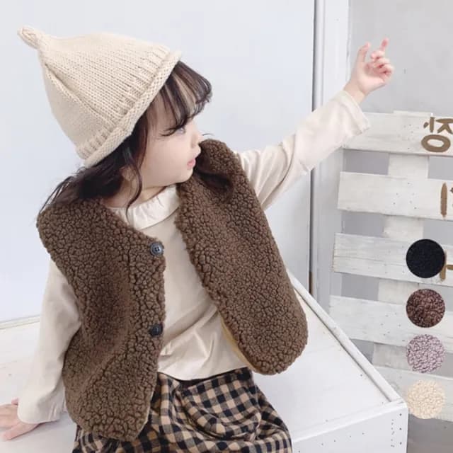 【橘魔法】小童 毛毛鋪棉厚背心 中性款 羊羔毛背心(心 女童 男童   童裝)