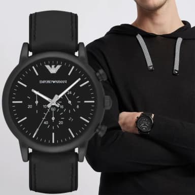 【EMPORIO ARMANI】Classic 經典霧黑三眼計時手錶-46mm 禮物 送禮 推薦(AR1970)