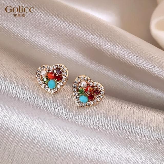 【Golicc】耳環 韓版 煥彩 愛心(母親節 生日 情人節 飾品 耳釘 耳飾 耳墜 禮物)