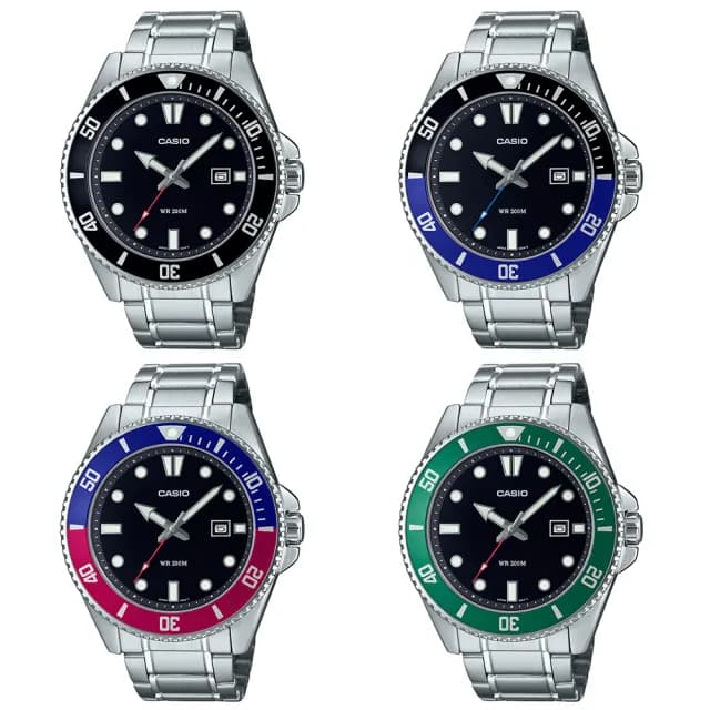 【CASIO 卡西歐】鋼帶款槍魚 類勞力士水鬼200米潛水錶-4色可選 情人節 禮物(MDV-107D系列/速)