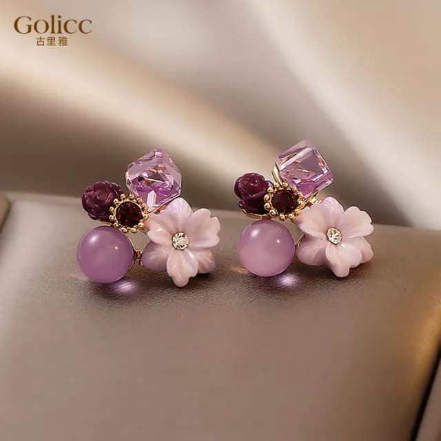 【Golicc】耳環 紫色森林 氣質優雅(七夕 情人節 生日 飾品 耳釘 耳飾 耳墜 禮物)