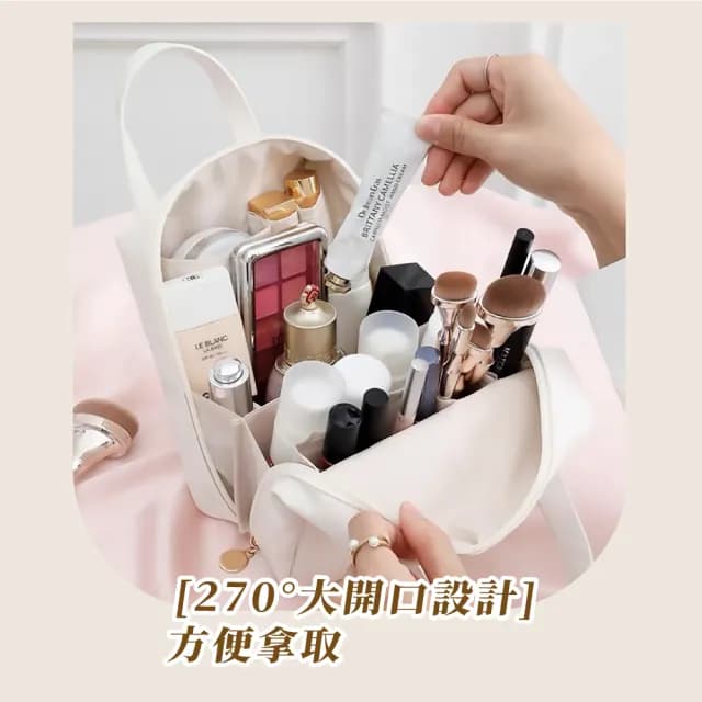 【質感美】情人節禮物 直立式大容量皮革手提包(手提 分隔 多內袋 大開口設計 收納包 化妝包 盥