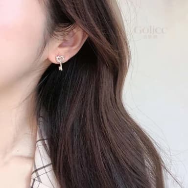 【Golicc】耳環 韓國 鑰匙 鑲鑽 愛心(七夕 情人節 生日 飾品 耳釘 耳飾 耳墜 禮物)