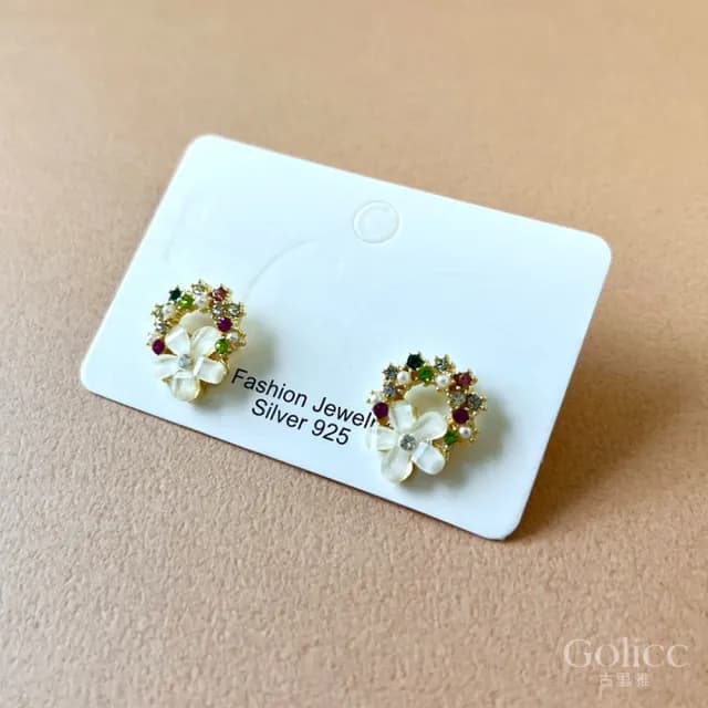【Golicc】耳環 花朵 鑲鑽(七夕 情人節 生日 飾品 耳釘 耳飾 耳墜 禮物)