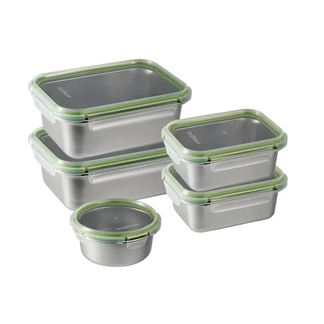【CorelleBrands 康寧餐具】可微波304不鏽鋼保鮮盒5件組(720mlx1+820mlx2+1250mlx2)