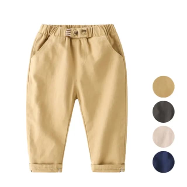 【橘魔法】腰扣造型鬆緊褲頭休閒褲 (卡其褲 長褲 褲子 兒童 童裝 小童 中童 男童)