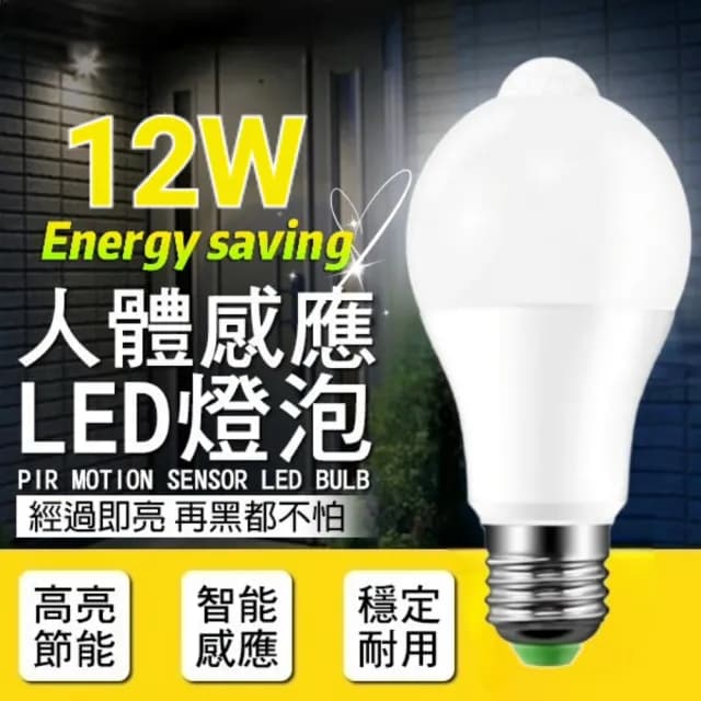 【璀璨明月】智能人體感應LED燈泡12W(點選二組 加贈1組 寄出3組)