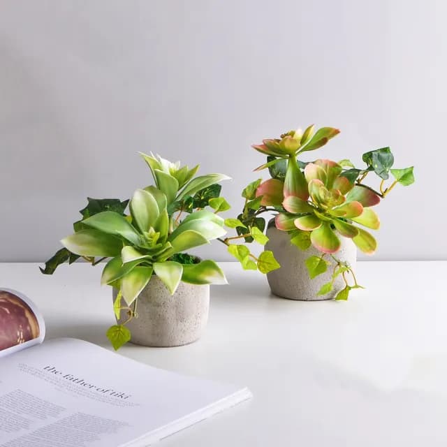 【Meric Garden】高仿真多肉植物療癒手工水泥小盆栽_2款一組(白佛甲+石蓮)