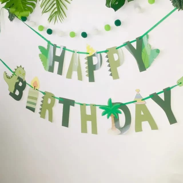 【橘魔法】恐龍綠森林生日快樂拉條(週歲 節慶 場景布置 兒童房 活動 生日聚會 佈置用品 兒童派對 PARTY)