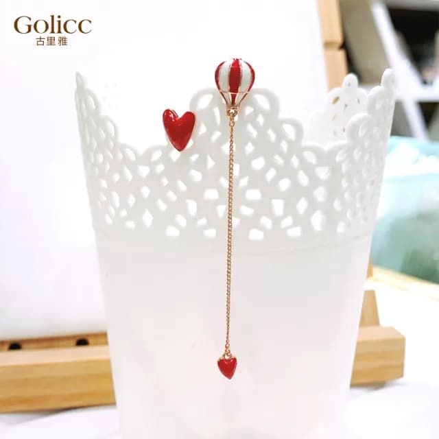 【Golicc】耳環 紅 愛心 熱氣球(99購物限定 生日 飾品 耳釘 耳飾 耳墜 禮物)