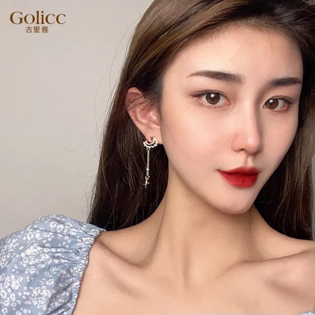 【Golicc】耳環 星月 不對稱(七夕 情人節 生日 飾品 耳釘 耳飾 耳墜 禮物)