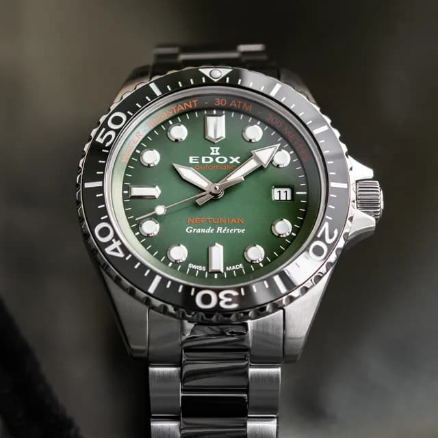 【EDOX 伊度】Neptunian 海神 68H超動能300米潛水機械錶-綠/42mm 送禮 禮物 推薦(E80801.3VM.VDN)