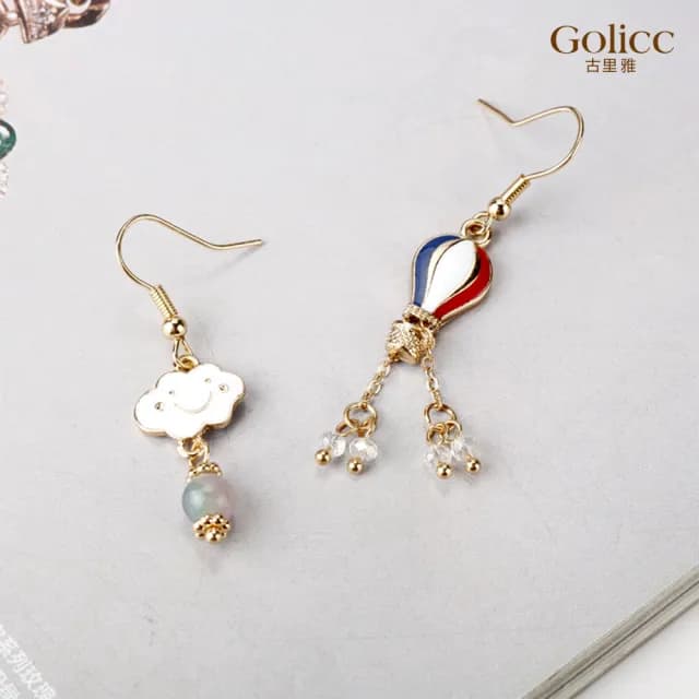 【Golicc】耳環 俏皮 熱氣球 雲朵(七夕 情人節 生日 飾品 耳釘 耳飾 耳墜 禮物)