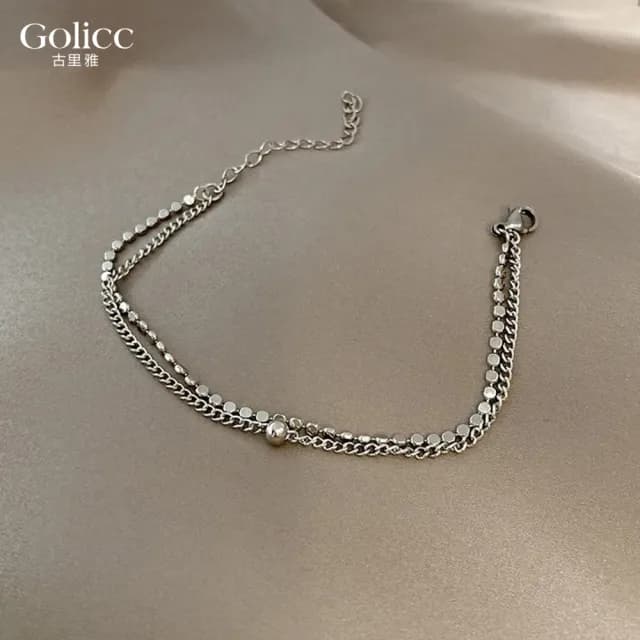 【Golicc】手鍊 嘻哈 金屬 雙層(七夕 情人節 生日 手環 手繩 首飾 飾品 禮物)