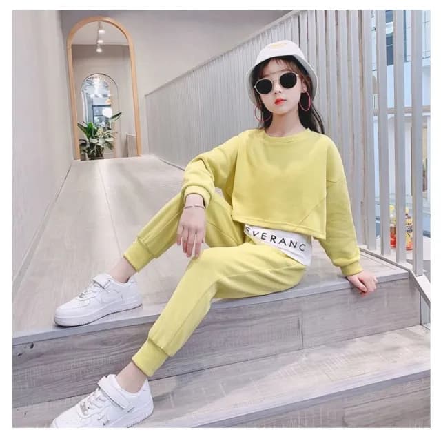 【小衣衫童裝】女童秋裝套裝中大童假2件上衣長褲兩件套裝(1121008)