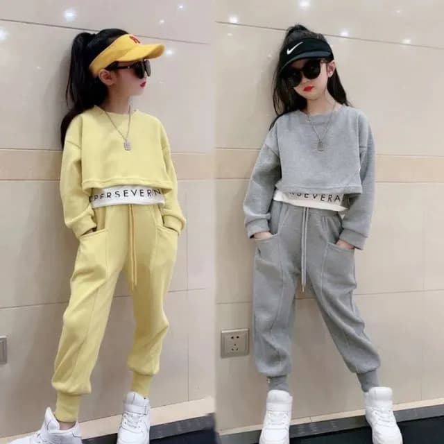 【小衣衫童裝】女童秋裝套裝中大童假2件上衣長褲兩件套裝(1121008)