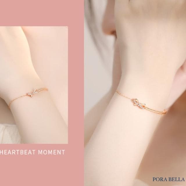 【Porabella】925純銀 蝴蝶結手鍊 輕奢ins小香風 滿鑽少女心手鏈 情人節禮物 Bracelets