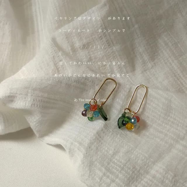 【TWINKLE】耳環 海島特輯｜手作玻璃水晶彩球花925銀針耳環#TW0255(925銀針)