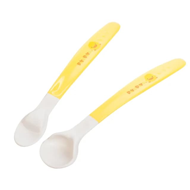 【Piyo Piyo 黃色小鴨】雙色離乳安全湯匙組(2入 寶寶餐具 學習餐具 離乳餐具)