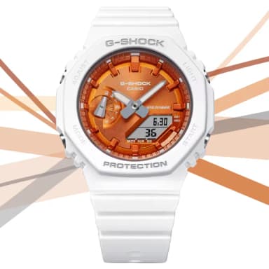 【CASIO 卡西歐】G-SHOCK 閃耀冬季金屬色彩 ITZY八角形雙顯錶-亮橘 畢業禮物(GMA-S2100WS-7A Lia配戴款)