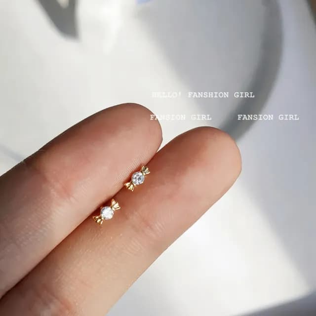 【TWINKLE】耳環 甜美糖果 超mini鑲鋯石925銀針耳環#TW0219(925銀針)