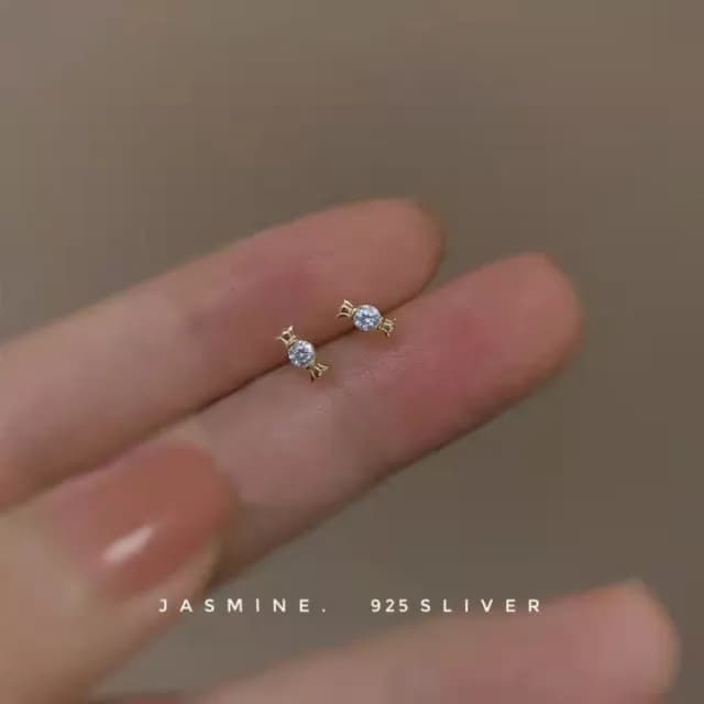 【TWINKLE】耳環 甜美糖果 超mini鑲鋯石925銀針耳環#TW0219(925銀針)