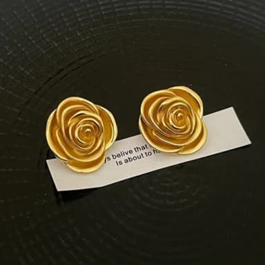 【Oni 歐妮】法式復古金色玫瑰 耳針穿式耳環耳釘耳骨環 耳飾925銀針